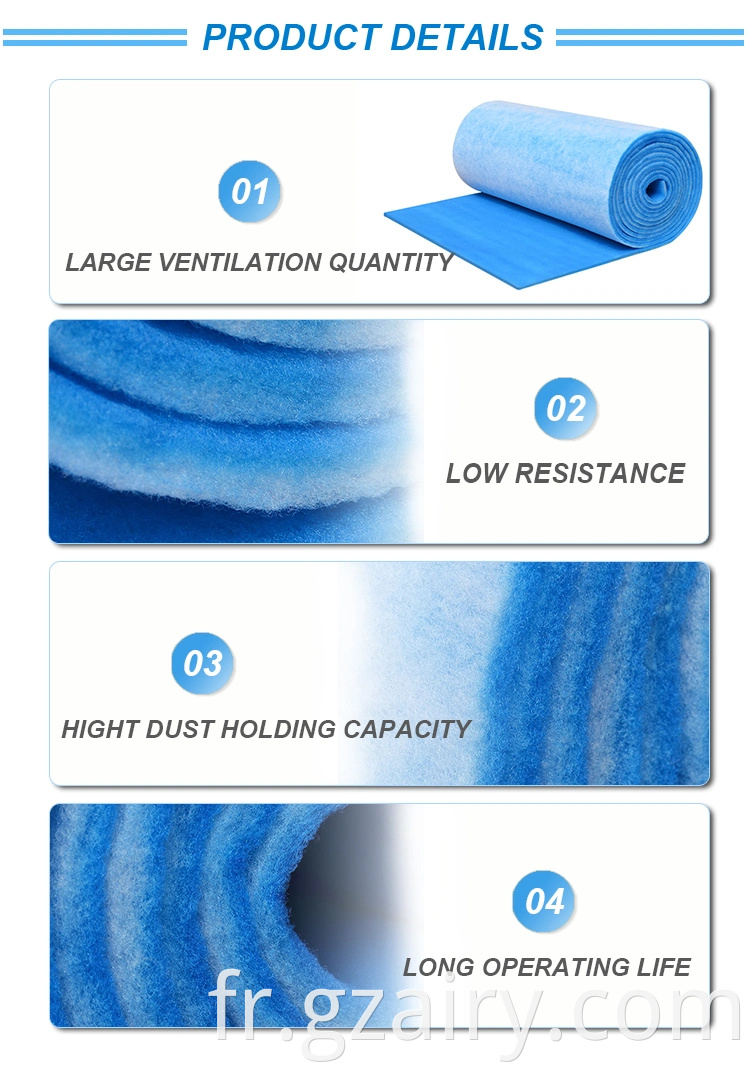 Précision de filtration G3 / G4 Paint Arrêt du Nettoyer d'air Filtre bleu pour cabine de pulvérisation